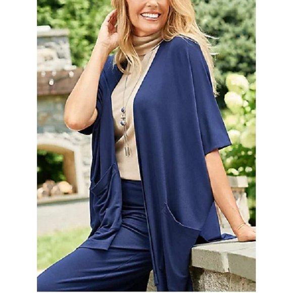 Susan Graver Weekend Regular Jersey Knit Relaxed Cardigan MEDIUM (909) - Picture 1 of 8